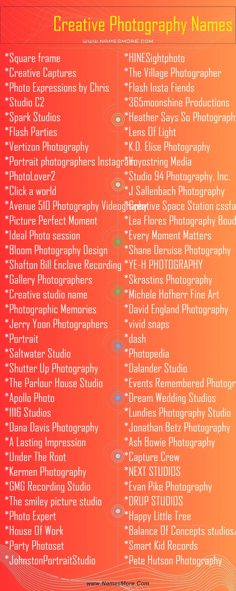 Photography Names for Instagram List Infographic