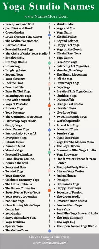 960+ Yoga Studio Names [Catchy and Unique] List Infographic