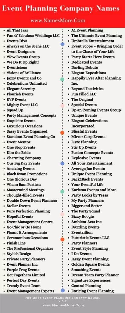 900+ Event Planning Company Names [Catchy, Cool & Creative] List Infographic