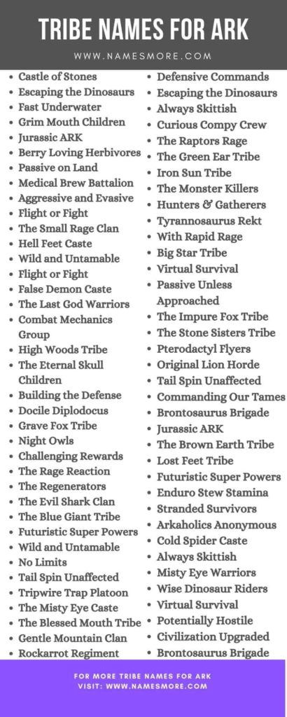 Tribe Names for ARK [2023: Best, Cool, Funny & Creative] List Infographic