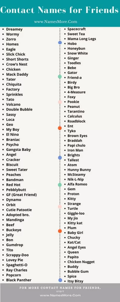 600+ Contact Names for Friends [Cute and Funny] List Infographic