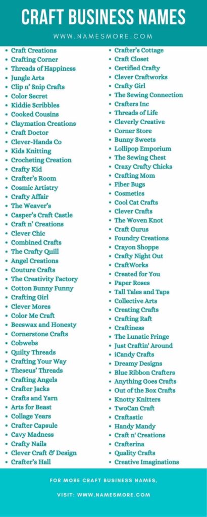Craft Business Names | 950+ Craft Company Names List Infographic