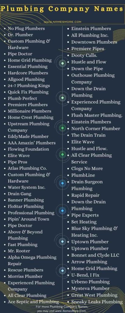 860+ Plumbing Company Names [Cool and Catchy] List Infographic
