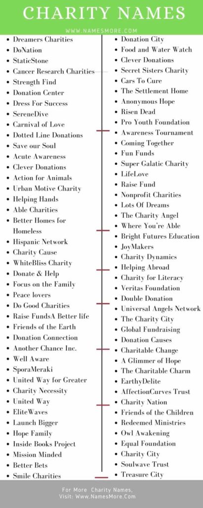 2600+ Charity Names [Creative & Uniuqe] List Infographic