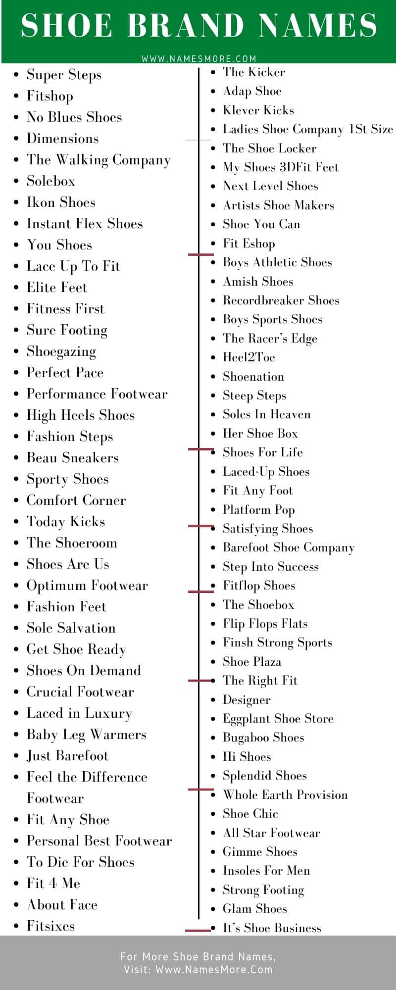 2600+ Shoe Brand Names [Cool, Unique & Stylish] List Infographic