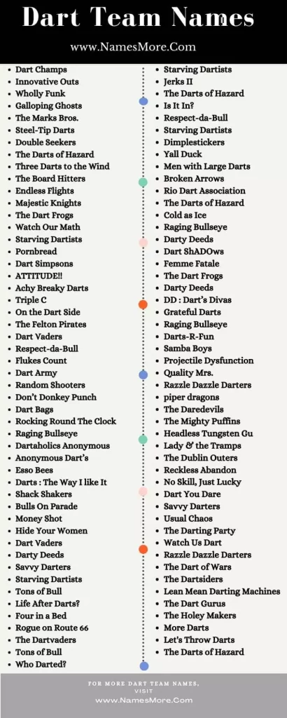 850+ Dart Team Names [Funny and Unique] List Infographic