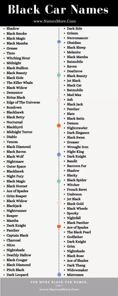 860+ Black Car Names with an Amazing Guide [Best and Funny] List Infographic