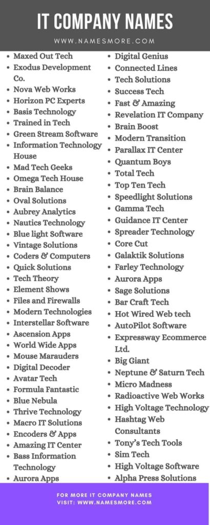 IT Company Names [2024: Best, Unique, Attractive & Cool] List Infographic