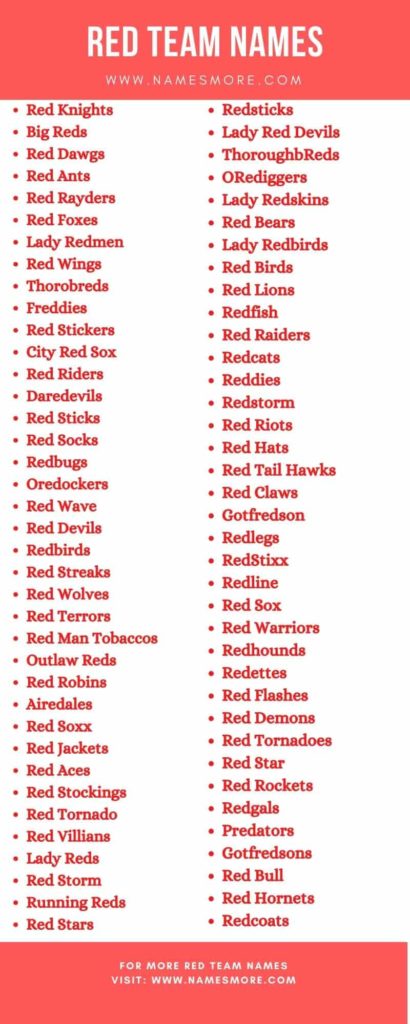Red Team Names [2023: Best, Unique, Cool, Creative & Reddish] List Infographic