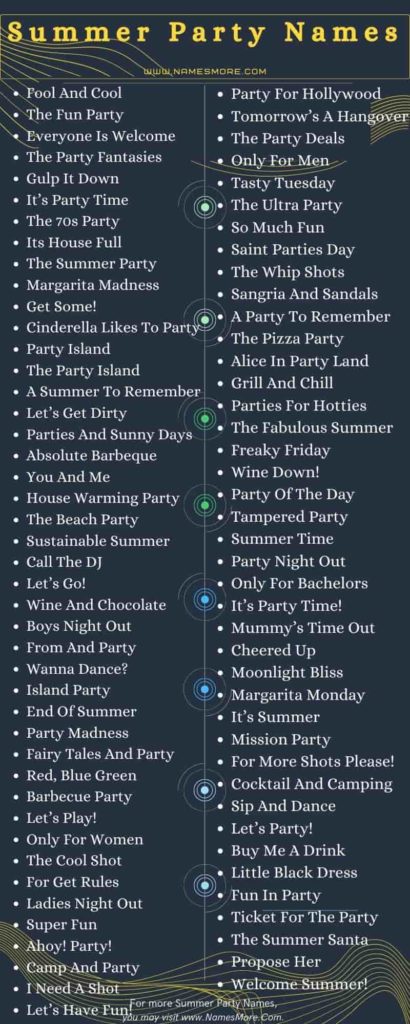 Summer Party Names with all the Innovative Ideas List Infographic