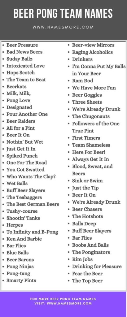 Beer Pong Team Names [2024 Updated] with the Ultimate Guide List Infographic