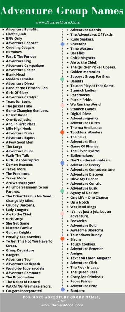 800+ Adventure Group Names in 2024 [Cool and Catchy] List Infographic