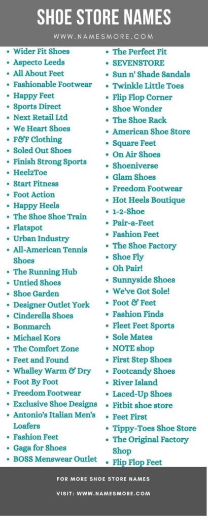 2600+ Shoe Store Names [Cool & Creative] List Infographic