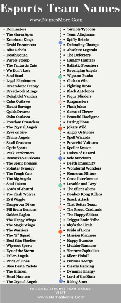 1600+ Esports Team Names with Pro Tips [2024 Updated] List Infographic