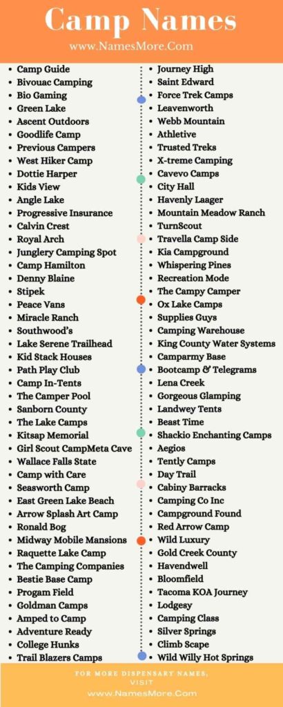 Camp Names [990+ Summer, Catchy & Funny Names for Camp] List Infographic