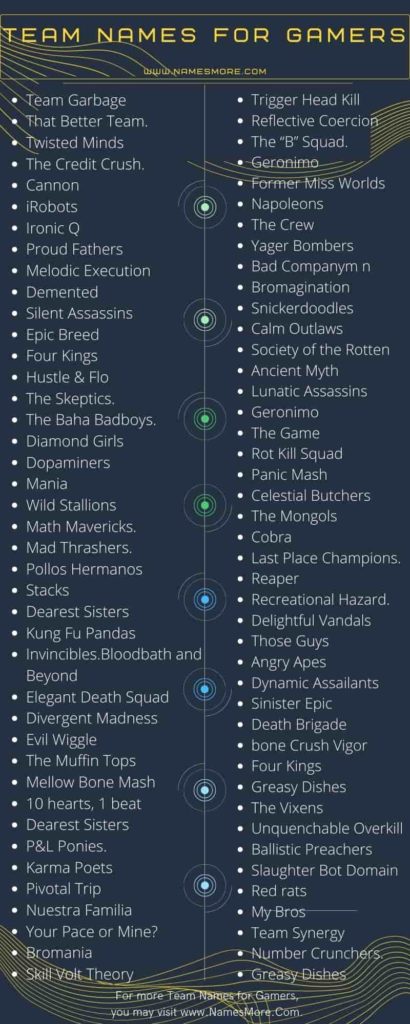 Team Names for Gamers [2024: Best & Cool Gaming Team Names] List Infographic