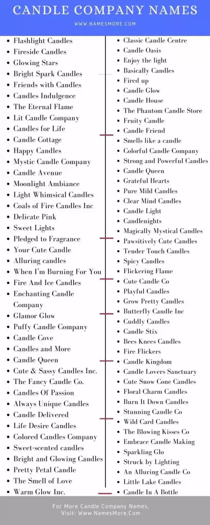 Candle Company Names [990+ Catchy, Unique & Creative] List Infographic