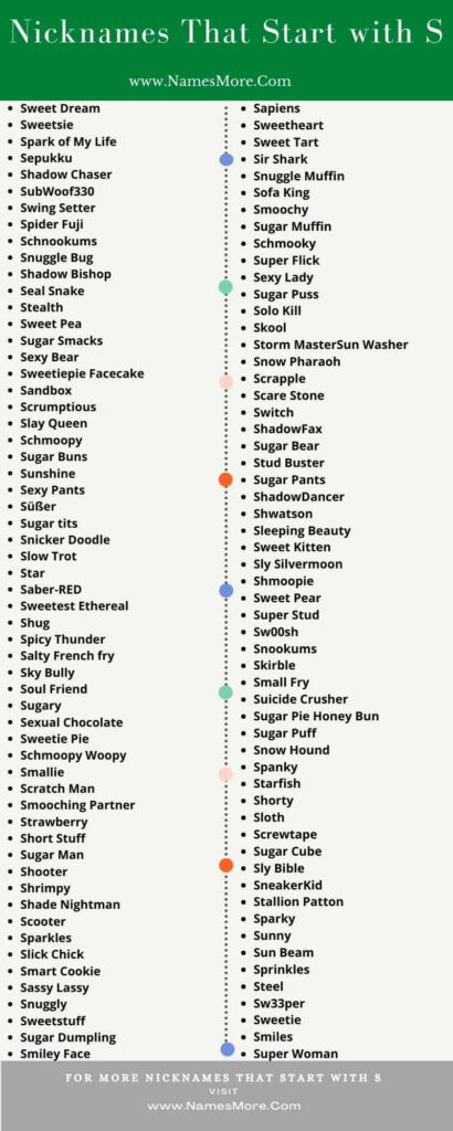 670+ Nicknames That Start with S [Best and Funny] List Infographic